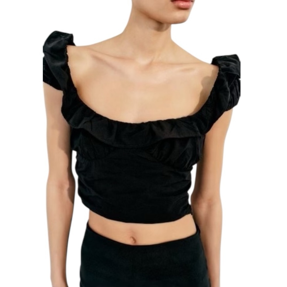 NWT Zara Black Ruffle Bustier Cropped Top - XXL